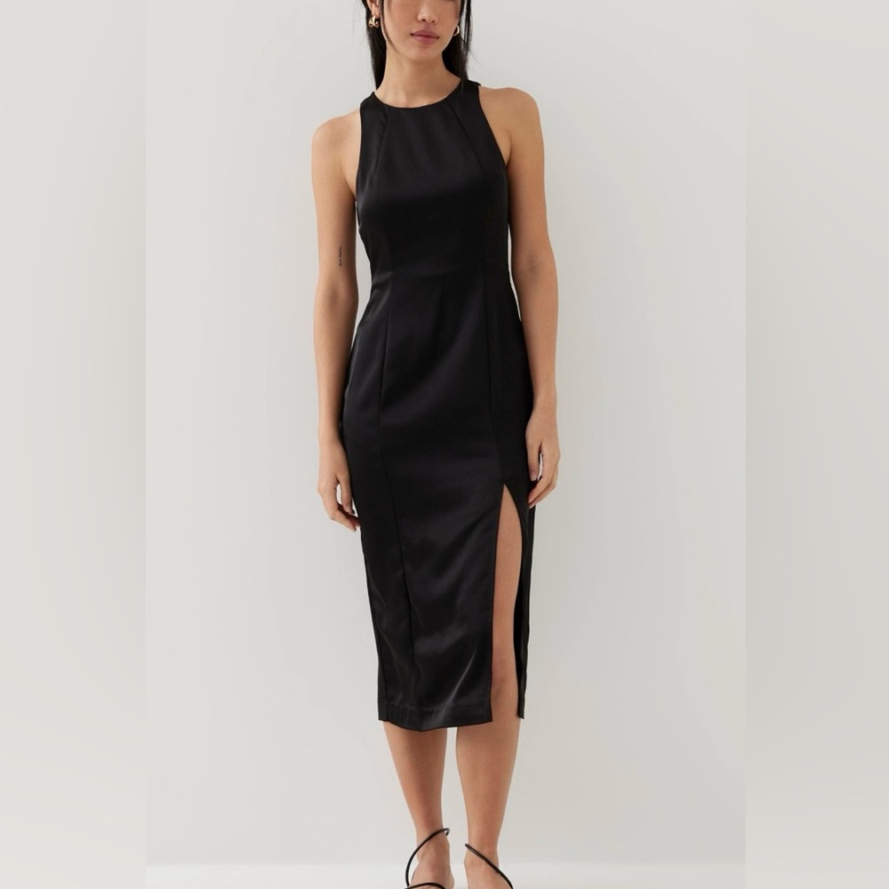 Khan Satin Padded Open Back Midi Dress